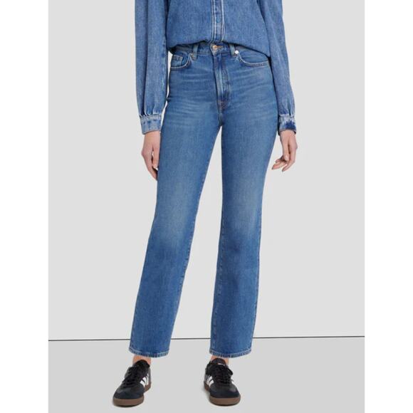 7 for all Mankind Logan Stovepipe Jeans 30 10 NWT Explorer Medium Straight 90s - Picture 1 of 7